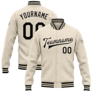 Custom Cream Black Bomber Full Snap Baseball&hellip;