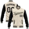 Custom Cream Black Bomber Full Snap Varsity Letterman Split Fashion Jacket, Custom Team Jacket
