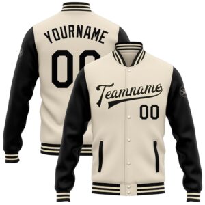 Custom Cream Black Bomber Full Snap Varsity&hellip;