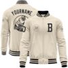 Custom Cream Black Bomber Full Snap Varsity Letterman Split Fashion Jacket, Custom Team Jacket