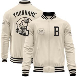 Custom Cream Black Bomber Varsity Baseball Jacket,&hellip;