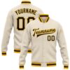 Custom Cream Black Gold Bomber Full Snap Varsity Baseball Jacket, Custom Team Jacket
