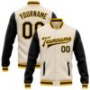 Custom Cream Black Gold Bomber Full Snap Baseball Jacket, Custom Team Jacket