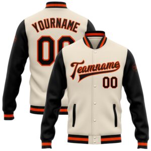 Custom Cream Black Orange Bomber Full Snap&hellip;
