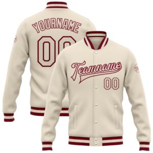 Custom Cream Cream Maroon Bomber Full Snap&hellip;