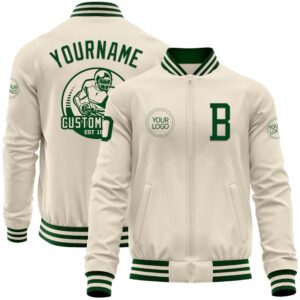 Custom Cream Green Bomber Varsity Baseball Jacket,&hellip;
