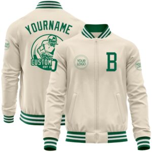 Custom Cream Kelly Green White Bomber Varsity&hellip;
