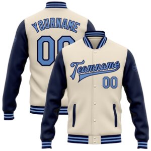 Custom Cream Light Blue Navy Bomber Full&hellip;