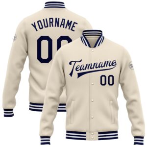 Custom Cream Navy White Bomber Full Snap&hellip;