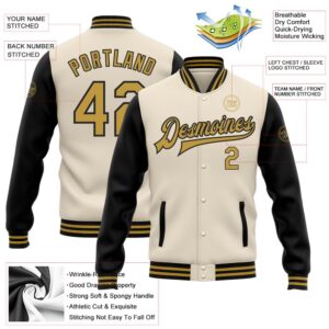Custom Cream Old Gold Black Bomber Full Snap Varsity Baseball Jacket Custom Team Jacket 2 lgduys.jpg