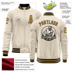 Custom Cream Old Gold Black Bomber Varsity&hellip;