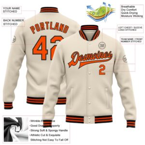 Custom Cream Orange Black Bomber Full Snap&hellip;