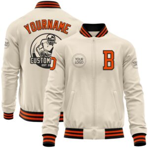 Custom Cream Orange Black Bomber Varsity Baseball&hellip;