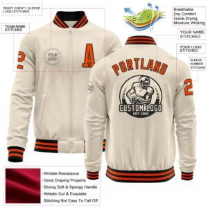 Custom Cream Orange Black Bomber Varsity Baseball&hellip;