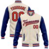 Custom Cream Pink Black Aqua Bomber Full Snap Varsity Baseball Jacket, Custom Team Jacket