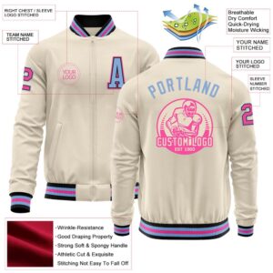 Custom Cream Pink Black Light Blue Bomber&hellip;