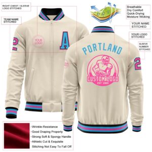 Custom Cream Pink Black Sky Blue Bomber&hellip;