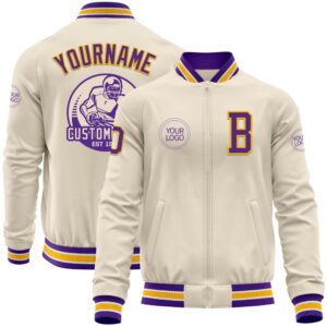 Custom Cream Purple Gold White Bomber Varsity&hellip;