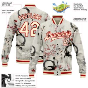 Custom Cream Red Heron And Flower 3D Pattern Design Bomber Full Snap Baseball Jacket Custom Team Jacket 2 wpsomi.jpg