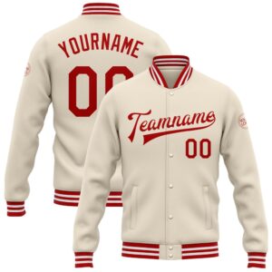 Custom Cream Red White Bomber Full Snap&hellip;