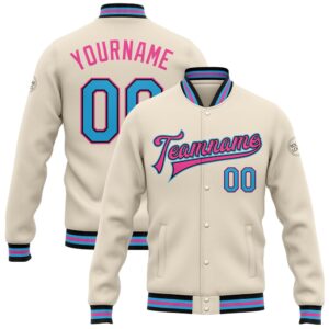Custom Cream Sky Blue Black Pink Bomber&hellip;