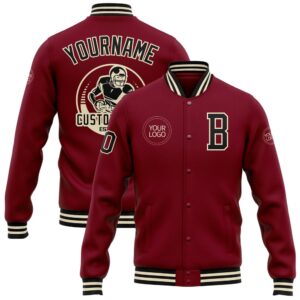 Custom Crimson Black Cream Bomber Full Snap&hellip;