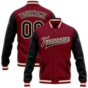 Custom Crimson Black Cream Bomber Full Snap&hellip;