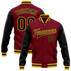 Custom Crimson Black Gold Bomber Full Snap&hellip;