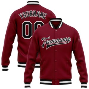 Custom Crimson Black White Bomber Full Snap&hellip;