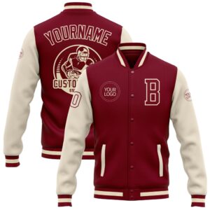 Custom Crimson Cream Maroon Bomber Full Snap&hellip;