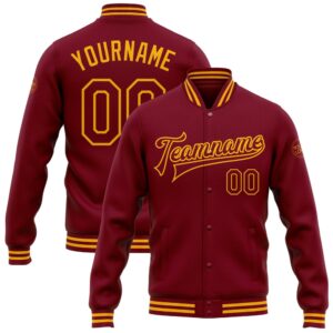 Custom Crimson Gold Bomber Full Snap Baseball&hellip;