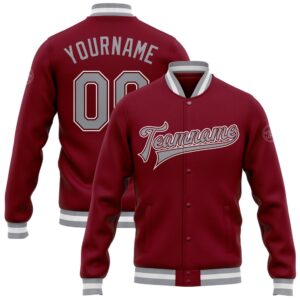 Custom Crimson Gray White Bomber Full Snap&hellip;