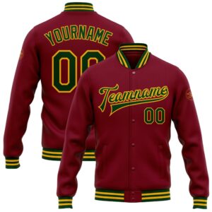 Custom Crimson Green Gold Bomber Full Snap&hellip;