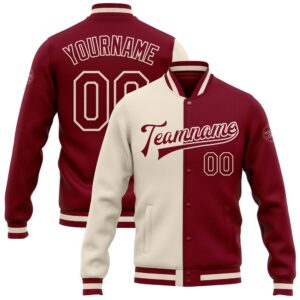 Custom Crimson Maroon Cream Bomber Full Snap&hellip;