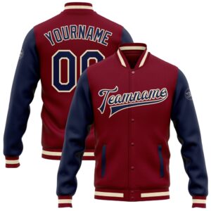 Custom Crimson Navy Cream Bomber Full Snap&hellip;