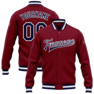 Custom Crimson Navy White Bomber Full Snap&hellip;
