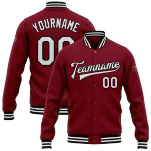 Custom Crimson White Black Bomber Full Snap&hellip;