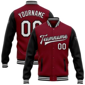 Custom Crimson White Black Bomber Full Snap&hellip;