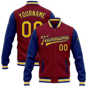 Custom Crimson Yellow Royal Bomber Full Snap&hellip;
