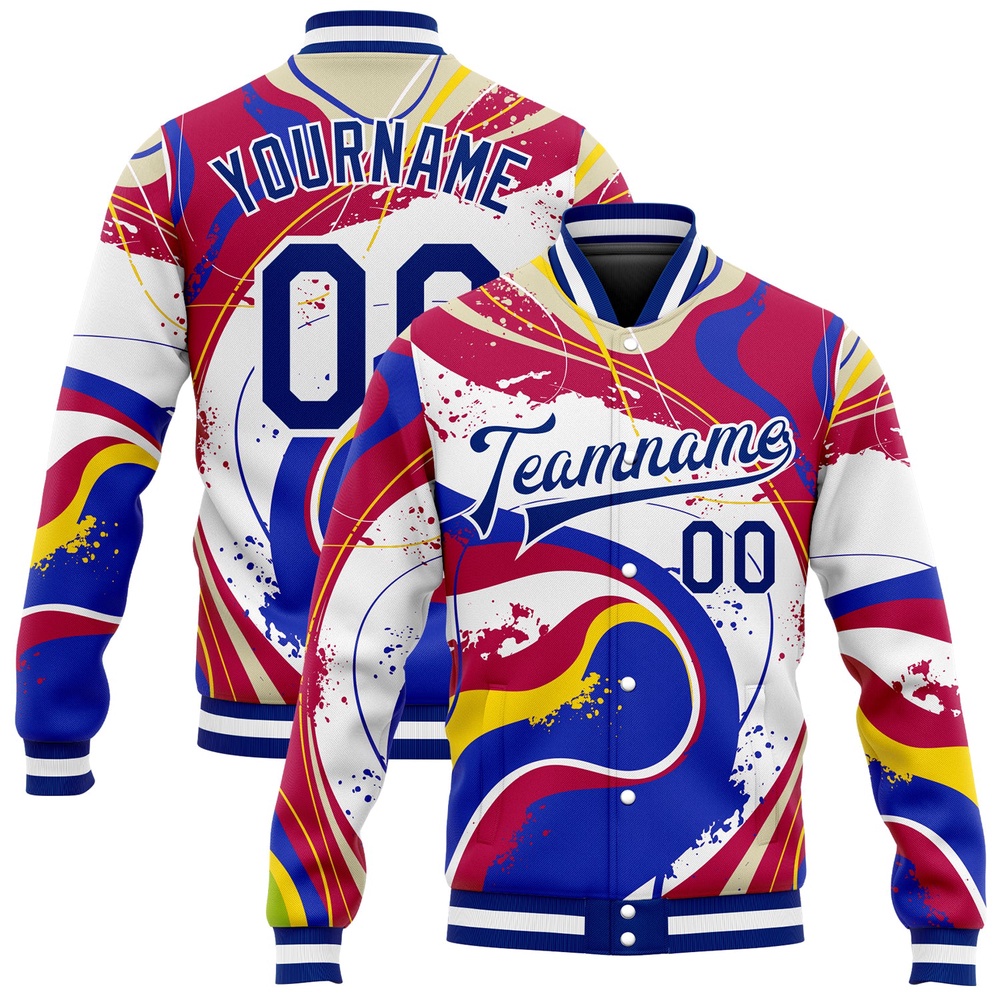 Custom Figure Royal Red 3D Pattern Design Bomber Full Snap Baseball Jacket, Custom Team Jacket