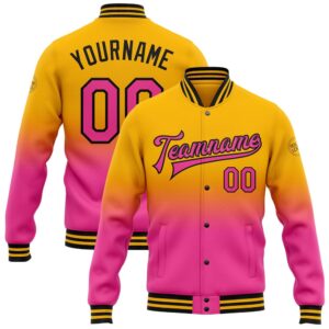 Custom Gold Pink Black Bomber Full Snap&hellip;