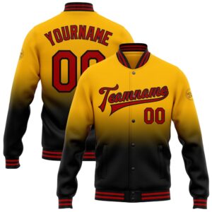 Custom Gold Red Black Bomber Full Snap&hellip;