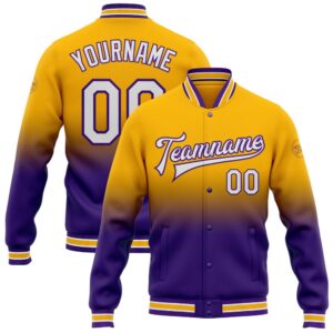 Custom Gold White Purple Bomber Full Snap&hellip;