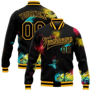 Custom Graffiti Pattern Black Gold 3D Bomber&hellip;