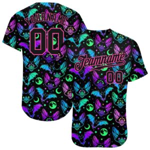 3D Pattern Bright Multicolored Halloween Bats Authentic Baseball Jersey, Custom Baseball Jersey, Personalized Sport Jersey