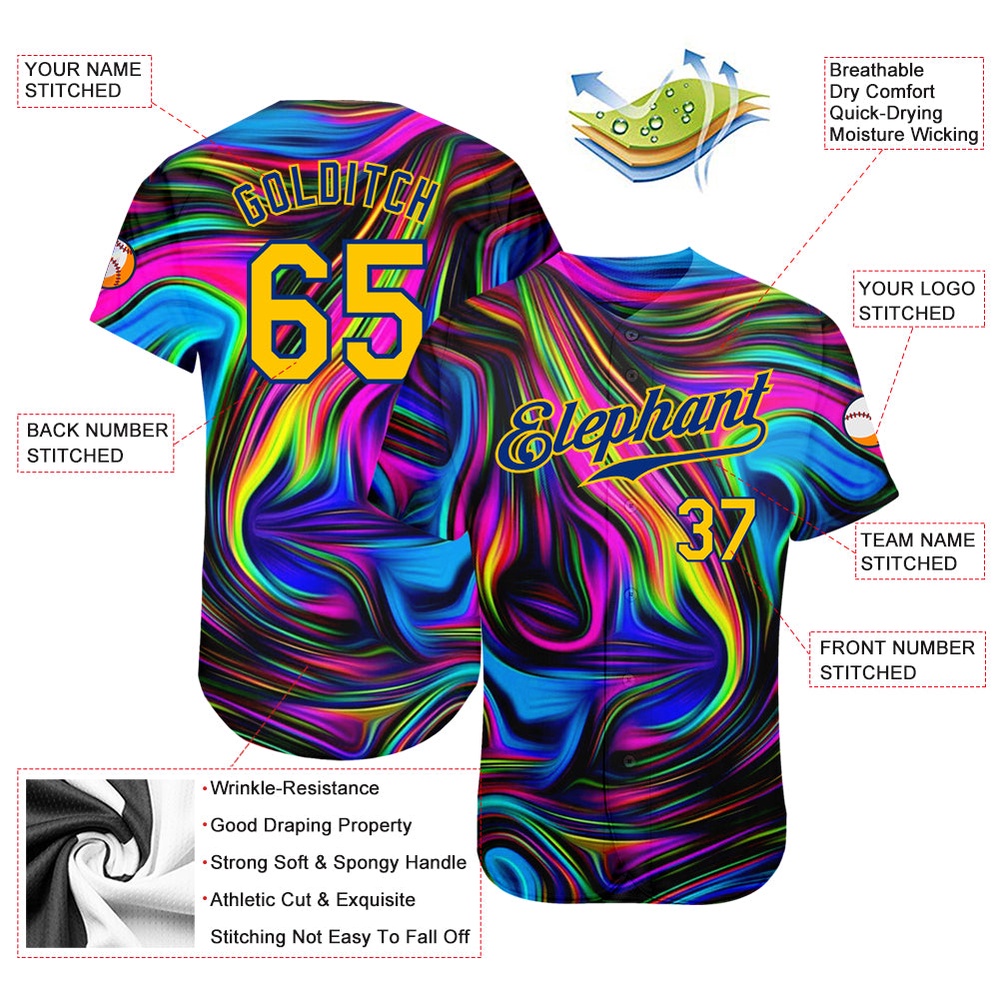 3D Pattern Design Abstract Colorful Psychedelic Fluid Art Authentic Baseball Jersey, Custom Baseball Jersey, Personalized Sport Jersey