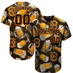 3D Pattern Design Beer Authentic Baseball Jersey, Custom Baseball Jersey, Personalized Sport Jersey