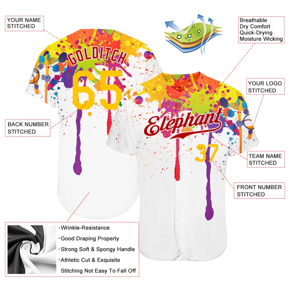 3D Pattern Design Colorful Bright Ink Splashes Authentic Baseball Jersey, Custom Baseball Jersey, Personalized Sport Jersey
