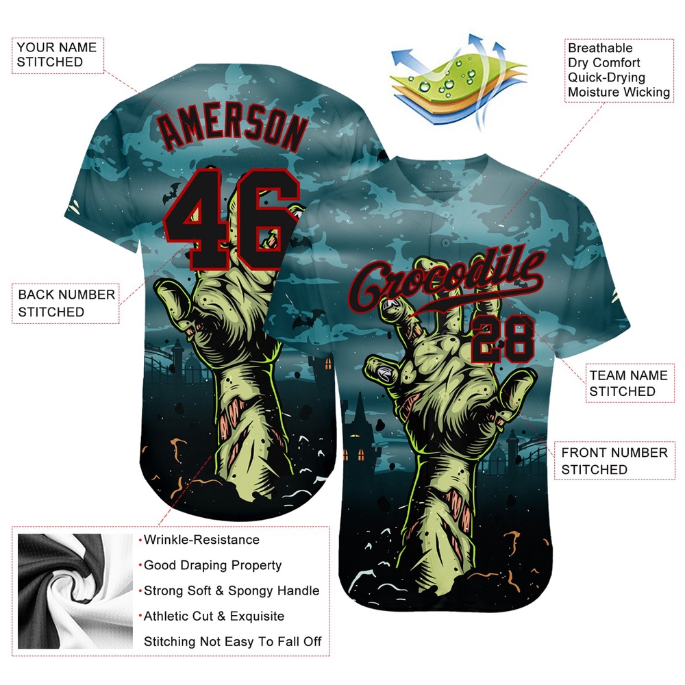 3D Pattern Halloween Horror Night Trick Treat Authentic Baseball Jersey, Custom Baseball Jersey, Personalized Sport Jersey