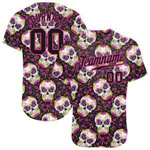 3D Pattern Halloween Skulls With Floral Authentic Baseball Jersey, Custom Baseball Jersey, Personalized Sport Jersey